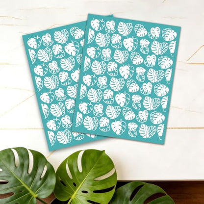 2 Sheets Monstera Leaf Silk Screen Stencil, Tropical Leaf Self-Adhesive Silk Screen Printing Stencils Reusable Mesh Stencil for Painting on Wall, Wood, T-Shirt, Home Craft Decor - style: Tropical Leaf