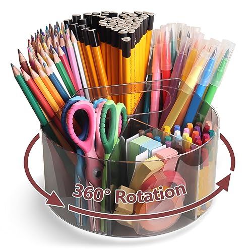 Absonic 250pcs Acrylic Pencil Holder Marker Organizer, 360-Degree Rotating Pen Holder, Crayon Organizers for Kids Pencil Organizer Caddy Art Supply Kids Desk Organizers for Office Home School, Black - color: Black