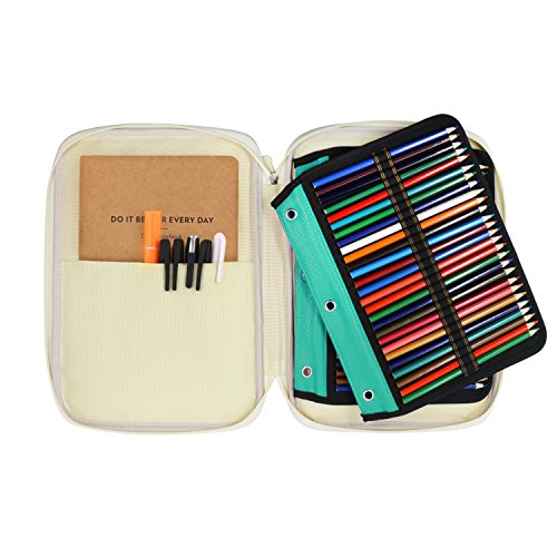 YOUSHARES 54 Slots Pencil Sleeve - Standard 3 Ring Binder Designed Pencil Page Compatible with 216 Slots Pencil Case for Watercolor Pencil, Gel Pen & Cosmetic Brush (Green) - color: Layer Green