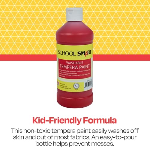School Smart Washable Tempera Paint, Red, 1 Pint Bottle - color: Red