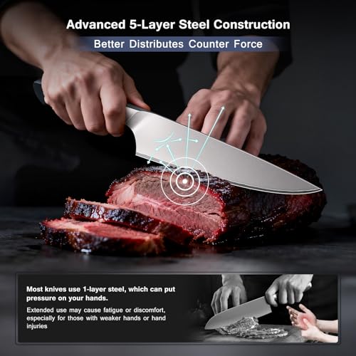 10 PCS Knife Set with Knife Sheath, Japanese Kitchen Knife Set with 5 Layers High Carbon 9Cr18Mov Stainless Steel, Sharp Professional Chef Cooking Knife with Ergonomic Handle, Dishwasher Safe - color: 10PCS Knife Set