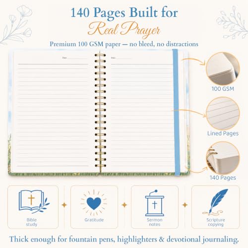 Hardcover Blank Christian Notebook – 140 Pages – Eccles. 3:11 | Lined Pages with Bible Verse Cover – Inspirational Writing Spiral Notebook for Bible Study and Prayer, Ecclesiastes 3:11 - color: Light Blue