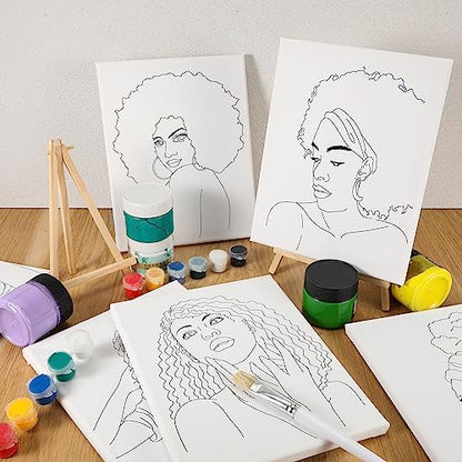Sherr 20 Pcs Stretched Pre Drawn Canvas African American Canvas to Paint Afro Queen Black Art for Painting for Adults Outline Pre Drawn Stretched Cotton Art to Paint Party Set, 8 x 10 - style: Stylish