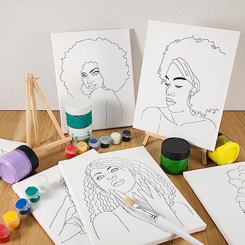 Sherr 20 Pcs Stretched Pre Drawn Canvas African American Canvas to Paint Afro Queen Black Art for Painting for Adults Outline Pre Drawn Stretched Cotton Art to Paint Party Set, 8 x 10 - style: Stylish