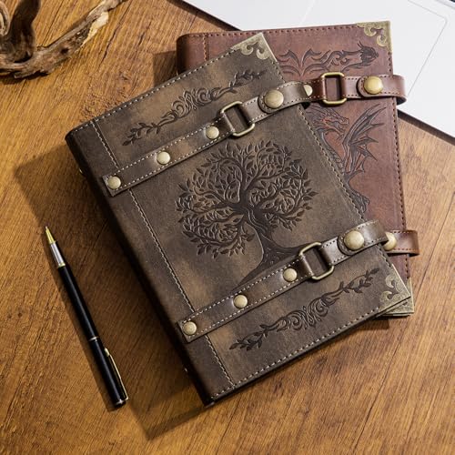 DND Notebook Dragon Journal for Dungeons And Dragons/D&D Accessory Gifts | refillable Leather 400 Pages A5 personalized Notepad for Men and Women(1-Khaki-Dragon) - color: 1-Khaki-Dragon