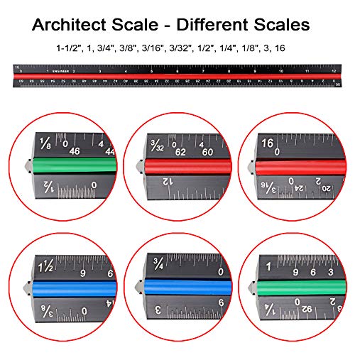 OwnMy 3 Pack 12 Inch Solid Aluminum Triangular Architect Scale Ruler Set, 3-Colors-Groove Architectural and Engineer Scale Metal Ruler Set, Clear Scales Drafting Rulers for Engineer Blueprint Project - style: Imperial Scale