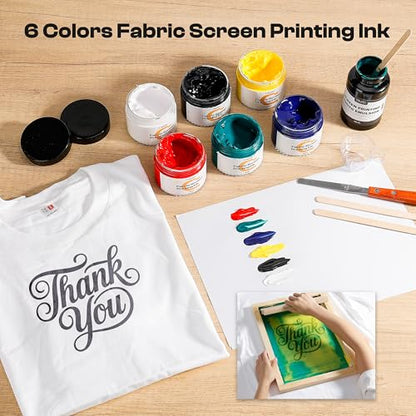 Caydo 57 Pieces All-in-One Screen Printing Kit with 3 Sizes Wood Screen Printing Frames, 15 A4 Size Inkjet Transparency Films, 6 Colors Screen Printing Ink, Photo Emulsion, Squeegee and Scoop Coater