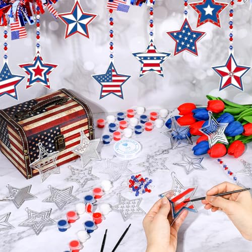 WinnerWhy 30 Sets Memorial Day Star Kits, Patriotic 4th of July DIY Craft Suncatcher Bulk Paint Your Own Window Ornaments for 250th Anniversary Independence Day Party Home Birthday Activity Decor - style: Star Independence Day