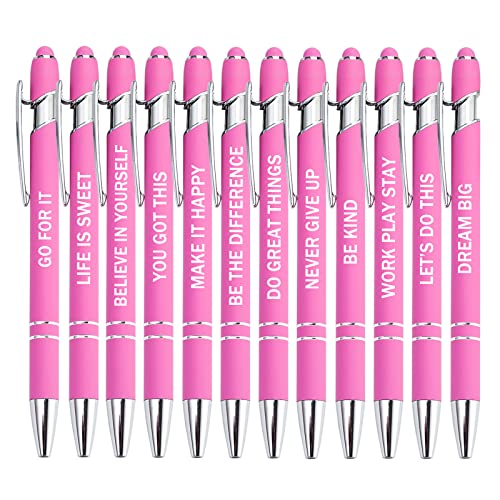 PASISIBICK 12 Pieces Pink Inspirational Motivational Quotes Snarky Screen Touch Stylus Ballpoint Pens, Office Encouraging Scriptures, Black Ink (Pink,Motivational) - color: Pink,Motivational