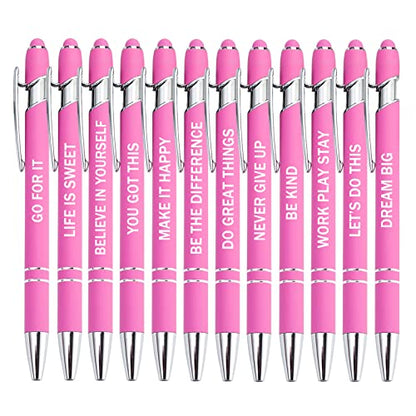 PASISIBICK 12 Pieces Pink Inspirational Motivational Quotes Snarky Screen Touch Stylus Ballpoint Pens, Office Encouraging Scriptures, Black Ink (Pink,Motivational) - color: Pink,Motivational