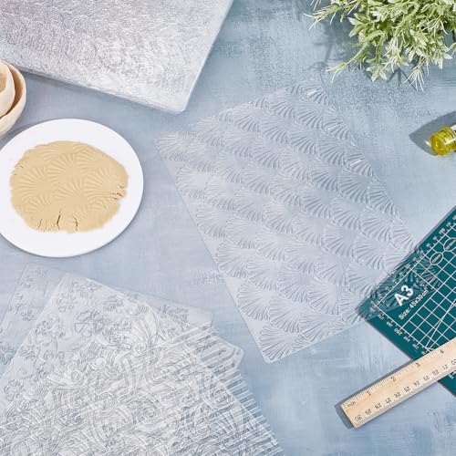 HOBBIESAY 12Pcs Clay Texture Sheet Boho Clay Texture Mats 7x10 Inch Polymer Clay Embossing Tools for Adult Women Earrings Jewelry Making