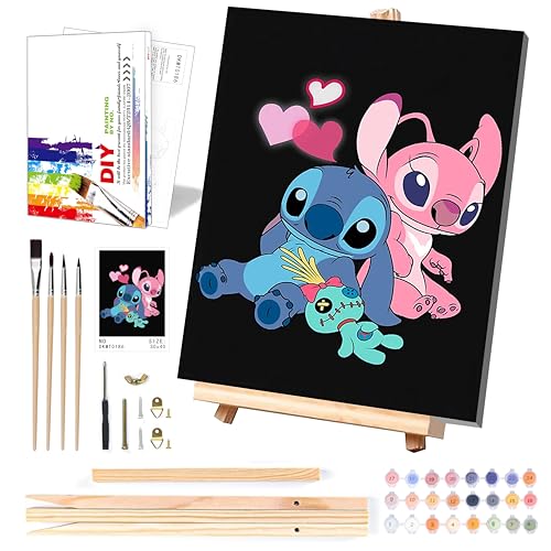 Cartoon Paint by Numbers Kit for Kids with Framed Canvas - with Wooden Easel, Easy Kids Paint by Number Kits Age 8-12, DIY Acrylic Oil Painting Kits with 4 Wooden Brushes Nice Gift Box (12x16 inch) - color: DKMT0186