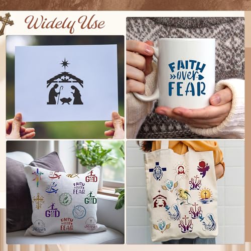 Marspark 72 Pcs Small Stencils for Crafts Reusable 3 Inch Stencils for Painting on Wood DIY Craft Paint Template for Wall Home Decor Card Rock Canvas Drawing Holiday (Jesus) - style: Jesus