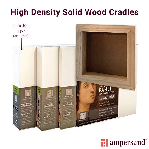 Ampersand Art Supply Primed Smooth Artist Panel | 12" x 16" | 1-1/2" Cradled Profile | Gessoed Wood Painting Panel for Oil, Acrylic & Mixed Media | Canvas Board & Wood Panel Alternative - color: 1-1/2" Cradled Profile, size: 12" x 16"