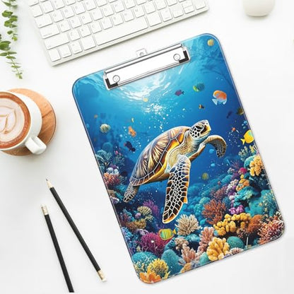 Plastic Cute Clipboard Low-Profile Metal Clip, A4 Letter Size 9 x 12.5 in, 8.5 x 11 Paper Clip Board for Teachers, Nurses, Classroom,Sea Turtles - color: Sea Turtles