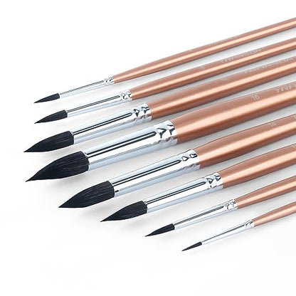 Transon 8pcs Round Watercolor Paint Brush Set Goat Hair for Watercolors,Acrylics,Inks,Gouache,Oil and Tempera - color: Champagne