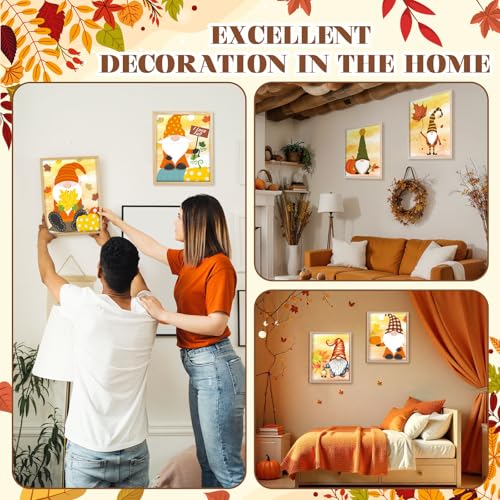 Humyoun 8 Sets 8" x 10" Fall Gnome Pre Drawn Canvas to Paint for Sip and Paint Party Thanksgiving Predrawn Coloring Set Pre Sketched Canvas Boards with Paints and Brushes for Adult - style: Gnome