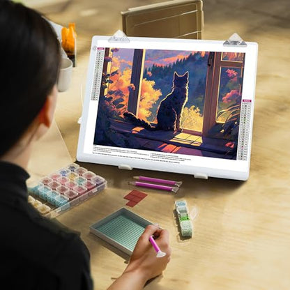 Zocelight A4 Light Pad for Diamond Art kit for Adults,Ultra Thin Light Board with Stand and Clip for Diamond Painting Accessories,3 Levels Dimming Light Box for Drawing,Sketching,Animation(White)