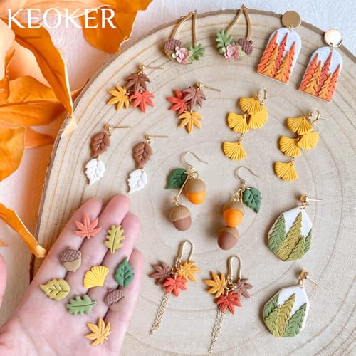 KEOKER Fall Polymer Clay Cutters for Jewelry - 7 Shapes Maple Leaves Earring Cutters - color: white A