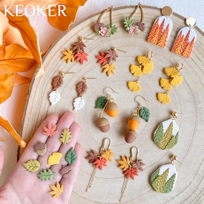 KEOKER Fall Polymer Clay Cutters for Jewelry - 7 Shapes Maple Leaves Earring Cutters - color: white A
