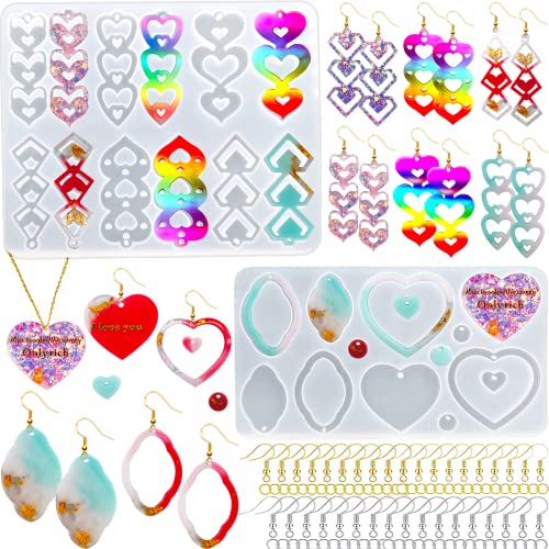 12 Pairs Mother's Day Resin Earring Mold Love Heart Silicone Resin Earring Molds Casting Epoxy Earring Molds Silicone Earring Mold with 200 Earring Hook Kit for DIY Crafts Jewelry Making Keychains