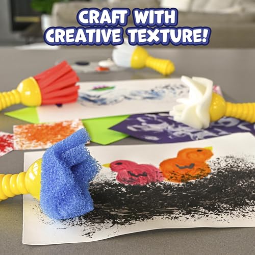 READY 2 LEARN Textured Art Tools - 4 Yellow Paint Sponges for Kids - Thick Kids Paint Brushes - Easy-Grip Paint Brushes - Art Supplies for Toddlers 1-3 - color: Imagine Colors