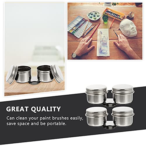 Wakauto Stainless Steel Painting Brush Washer Oil Palette Cup Brush Cleaning Pot Lid - size: 9X4.2X3.5CM