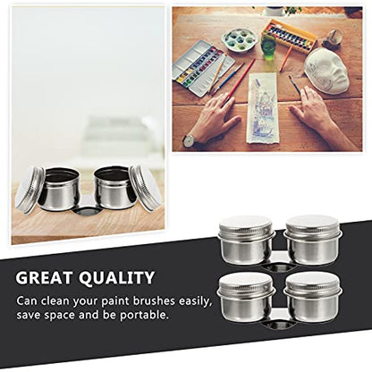 Wakauto Stainless Steel Painting Brush Washer Oil Palette Cup Brush Cleaning Pot Lid - size: 9X4.2X3.5CM