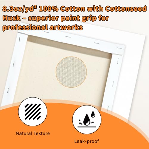 22-Pack Stretched Canvas 6 Sizes 6x6 to 16x20 Cotton for Oil & Acrylic | 10oz 100% cotton duck seed husk, triple acid-free gesso, reinforced pine frames for oil, acrylic & mixed media - size: 20x30, 30x40, 40x50, 20x20, 15x15, 24x30