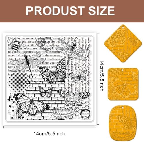 Generic Polymer Clay Texture Sheets Butterfly and Dragonfly Silicone Texture Stamp Rectangular Texture Plates 5.5x5.5 inches Clear
