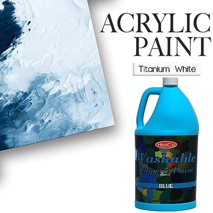 HissiCo Washable Tempera Paint for Kids,Blue(128 oz/1 Gallon) Liquid Poster Paint, Non-Toxic Kids Paint with Fluorescent Glitter Metallic Neon Colors for Finger Painting, Hobby Painters