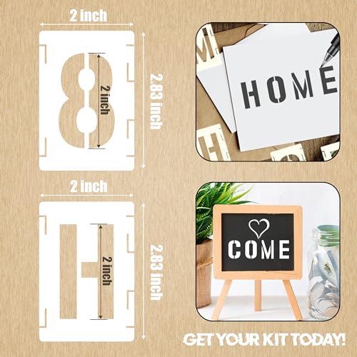 42pcs Traceable Interlocking Stencil Template Set, 2 Inch Reusable Letter Stencils for Painting, Alphabet Numbers and Symbols for Bullet Journal Canvas Rock Sign Wall Art Fabric Chalkboard - style: 2 Inch