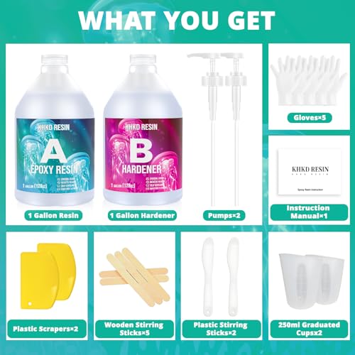 Crystal Clear Epoxy Resin Kit - 2 Gallon Resina Epoxica - Self-Leveling, Low Odor, No Bubble, 1:1 Ratio Food Safe Resin & Hardener Kit for Tabletop Art Coating Casting Craft Candlestick - size: 2 Gallon