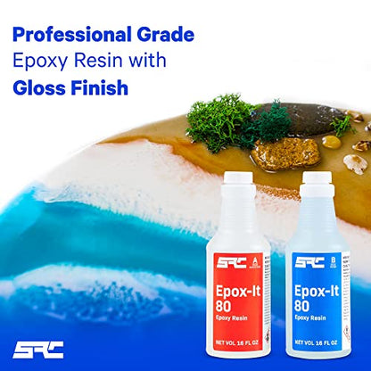 SPRESIN Epox-It 80 Clear Epoxy Resin Kit 32 Oz (16 Oz Part A + 16 Oz Part B) for Beginners and Experts, Coating, Bar Top, Countertop, Tabletop- Crystal Clear Formula for Jewelry Art, Laminating - size: 32 oz