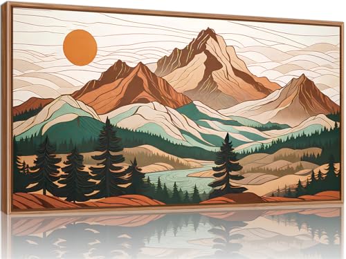 Tinonedraw Mountain Framed Canvas Wall Art, Sunrise Forest Woodland Landscape Art Prints, Boho Ridge Scenery Wall Decor, Wood Pine Wilderness Art Paintings for Living Room Bedroom Office 20"x40" - color: Sunrise Forest Woodland Landscape, size: 40"L x 20"