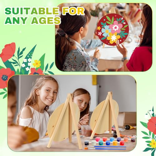 Supervitae 72 Piece Spring Floral 5.9" Round Pre Drawn Canvas Kit Spring Paint and Sip Kit with Pictures Paints Easels Brushes for Kids Adults DIY Painting Holiday Easter Party Gifts - size: 5.9", style: Flower