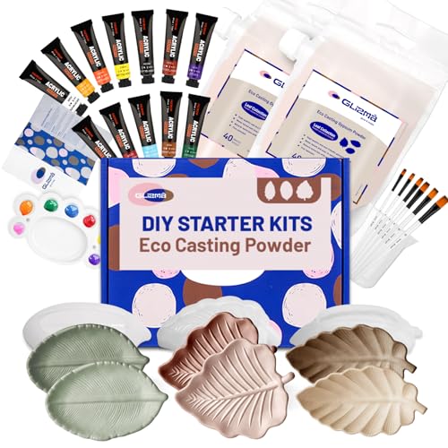 Glizma Complete Gypsum Casting Powder Kit 2 Sets 6 Leaf Trays, Home Decor DIY Beginners Crafts Kits Adults Women, Water Activated, Fast Curing, Date Night Painting Kit(Acrylic Paint Inclueded) - size: Leaf