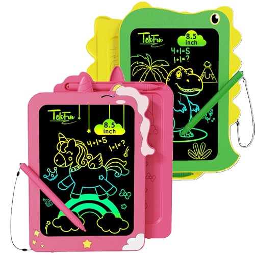 TEKFUN Toddler Boy Toys, 2 Pack LCD Writing Tablet for Kids, Doodle Board Dinosaur Toys, Travel Essentials Toy for 3 4 5 6 Year Old Boys Girls, Easter Birthday Christmas Gift (8.5inch Green&Pink) - color: Pink&green, size: 8.5in