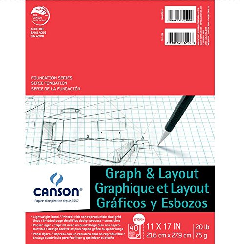 Canson Artist Series Graph and Layout Paper, 8 by 8 Blue Grid, Foldover Pad, 11x17 inches, 40 Sheets (20lb/75g) - Artist Paper for Adults and Students - Colored Pencil, Marker, Ink, Pen - style: 11" x 17" 8/8 Grid