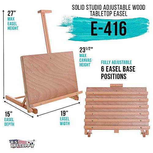 U.S. Art Supply Cancun Solid Wooden Tabletop Easel - Artist Studio Desktop Drawing Table, Portable Drafting Table, Adjustable Art Board, Tabletop Easel for Painting, Holds Up to 23" Canvas, Beechwood