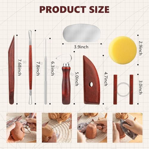 8PCS Stained Wooden Pottery Sculpting Tools, Wood Clay Cleaning Tool Set, Ceramic Modeling Tool for Carving, Molding, Cutting, Trimming, Pottery Wheel, Crafting, Beginners, Adults, Students - color: Stained Wood-8PCS