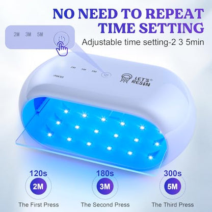 LET'S RESIN UV Curing Light, Double-Sided 365nm UV Lamp for Resin Crafts, Jewelry Making & DIY Kits, 36 LED Beads UV Resin Curing Machine with 2/3/5 Min Timer for Molds & Craft Workstation - color: Light Blue