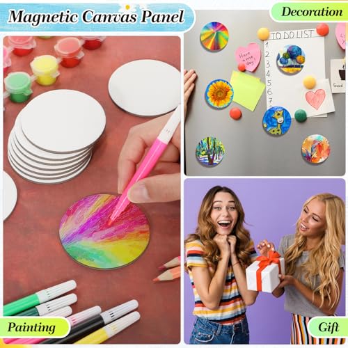 Nezyo 75 Pieces Magnetic Painting Canvas Panel Mini Canvas Boards Mini Canvases Tile Art for Painting Magnetic Fridge Locker Art Paints Crafts DIY Kit(Round,2.5 Inch) - size: 2.5 in, style: Round