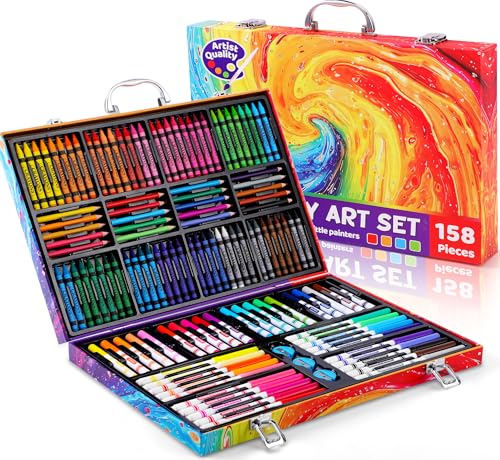 158 Pcs Art Supplies for Kids Ages 4-8, 6-8, Deluxe Art Kit Crafts Drawing Painting Set with Crayons, Colored Pencils, Markers - Christmas Gift for 4 5 6 7 8 9 10 11 12 Year old Toddlers Girls Boys