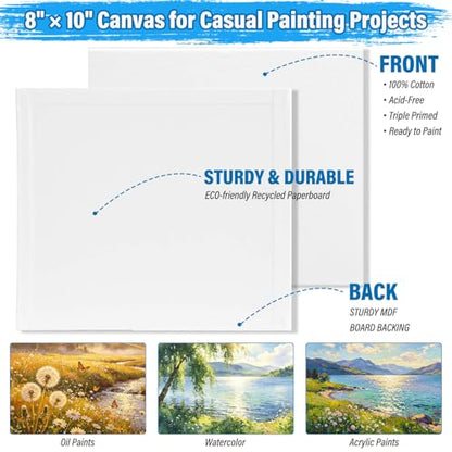 shynek 66 Pack Canvases with Easel Set, 8 x 10 Inch Canvas Boards with Wooden Easels, Acrylic Paint, Paint Brushes Canvas Panel Painting Kit for Beginners Art Crafts Sip and Paint Party - color: 12 Colors Acrylic Paints