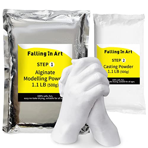 Falling in Art Hand Casting Powder Kit Refill - 1.1Lb Alginate Molding Powder and 1.1Lb Stone Casting Powder for Craft, Keepsake, Sculpture, Diorama and Home Décor - size: Powder Refill