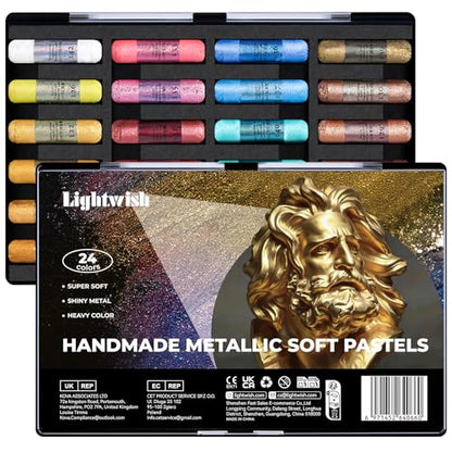 LIGHTWISH Handmade Metallic Soft Pastel Set 24 Colors,Super Soft & Blendable Chalk Pastel Sticks for Drawing Painting Blending