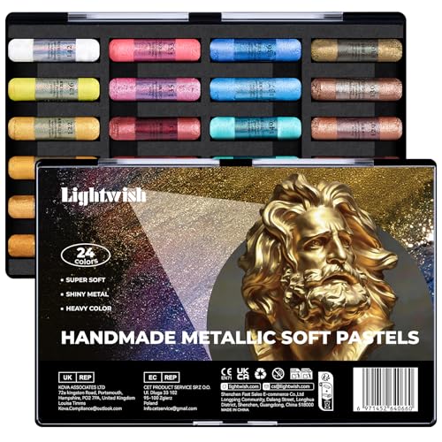 LIGHTWISH Handmade Metallic Soft Pastel Set 24 Colors,Super Soft & Blendable Chalk Pastel Sticks for Drawing Painting Blending