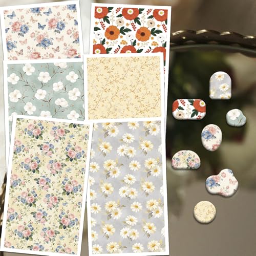 OLYCRAFT 24Pcs Pastoral Flowers Clay Transfer Paper 6 Styles Transfer Paper for Polymer Roses Daisy Polymer Clay Transfer Sheets Oriental Floral Small Transfer Paper for Clay Earrings Jewelry Making - style: Pastoral flower