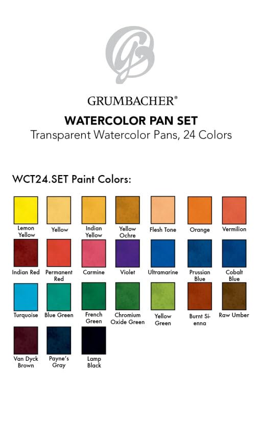 Grumbacher Transparent Watercolor Set, 24 Colors & Brush - color: 24 Colors & Brush, style: Transparent